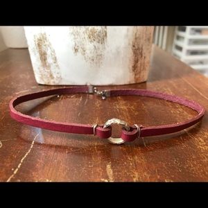 Sterling silver and red leather choker